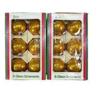 Vintage 2.5" Grants Christmas Shoppe 12 Gold Mercury Glass Balls Ornaments USA